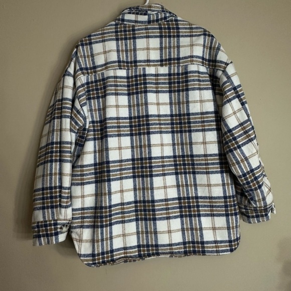 Angel Kiss Women’s Plaid Shacket M – White Brown Blue Flannel Button Down jacket - Picture 5 of 6